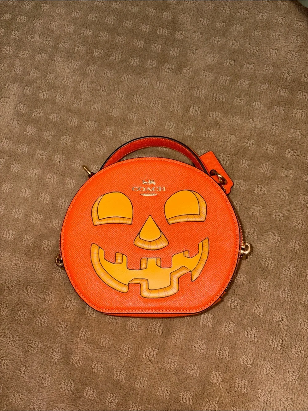 COACH Orange Jack-o'-Lantern Round Crossbody Bag